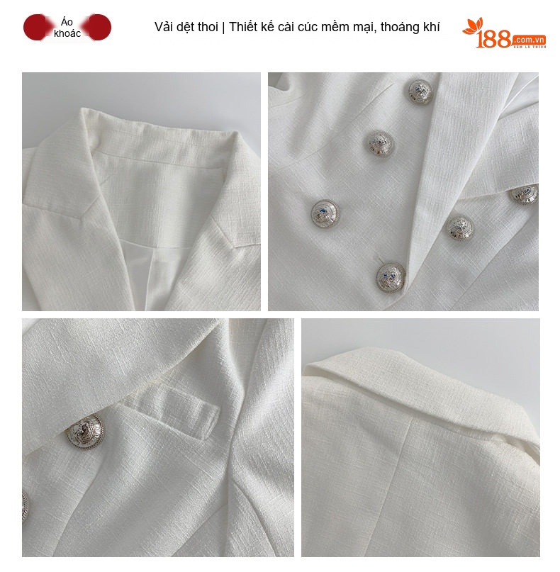 Áo Khoác Blazer Nữ Dáng Ôm Vai Độn Thu Đông Thời Trang Công Sở Màu Trắng chi tiết 5