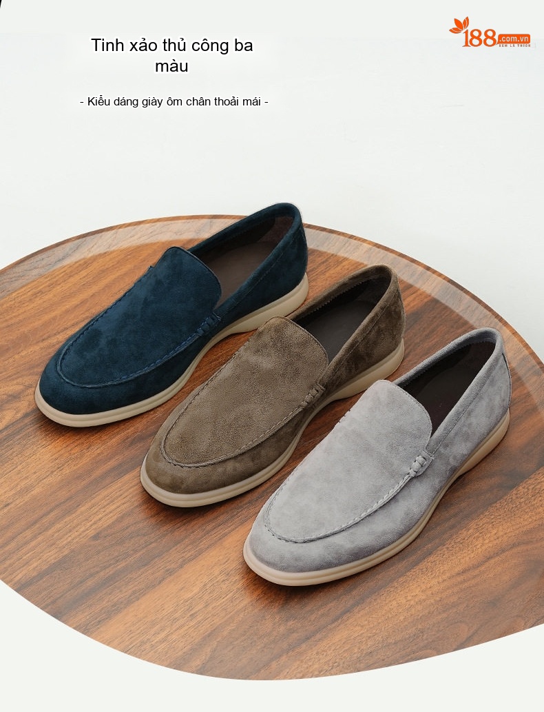 Giày Lười Nam Da Cừu Chiều Cao Đế Khoảng 3cm Màu Nâu, Xám, Xanh Navy chi tiết 2