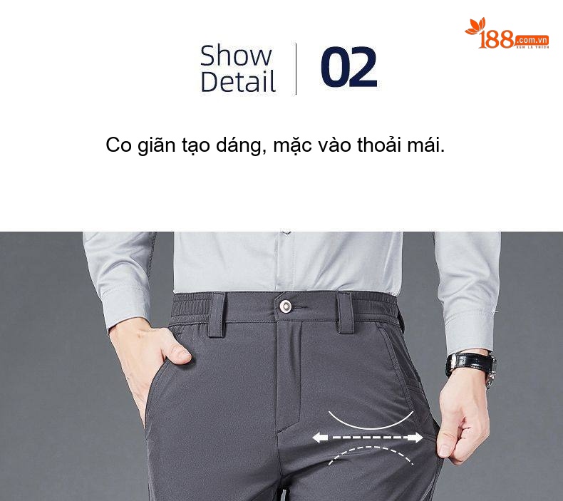 Quần Âu Nam Dáng Suông Co Giãn Nhẹ Kiểu Dáng Thanh Lịch Màu Xám, Đen, Xanh Navy chi tiết 5