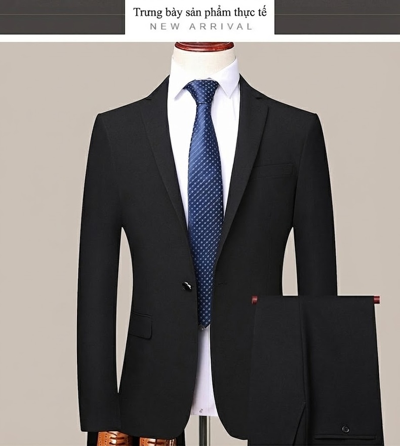 Bộ Vest Nam Wool Cao Cấp Công Sở Chống Nhăn Màu Đen chi tiết 9