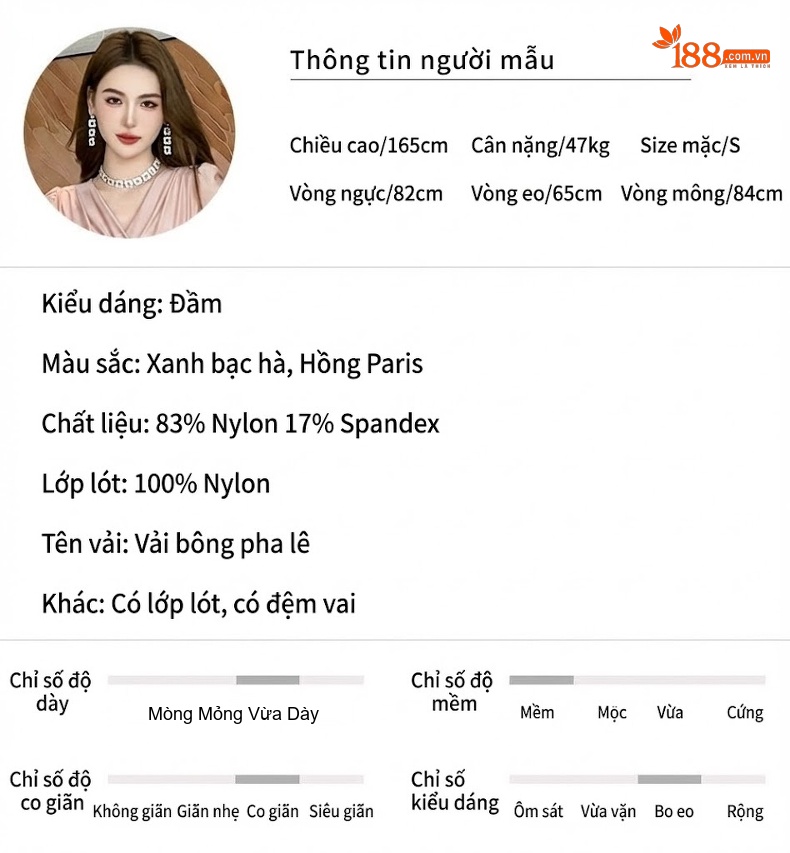 Váy Ôm Body Nữ Cổ chữ V Pháp Dáng Dài Tay Ngắn Thanh Lịch Màu Xanh, Hồng chi tiết 2