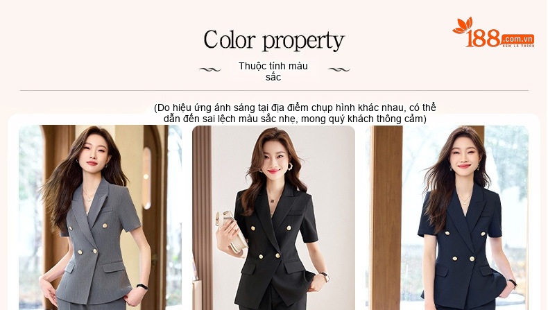Bộ Vest Công Sở Nữ Tay Ngắn Màu Xám, Đen, Xanh Than (Kèm Quần/Chân Váy) chi tiết 4