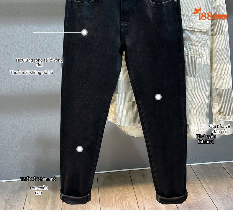 Quần Jean Dáng Suông Nam Cotton Màu Xanh Nhạt, Xám, Đen chi tiết 26