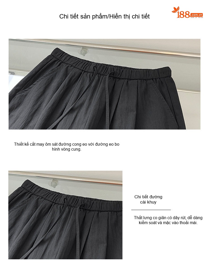 Quần Công Sở Nữ Lưng Cao Ống Rộng Dáng Suông Cotton Màu Nâu, Đen, Kem chi tiết 4