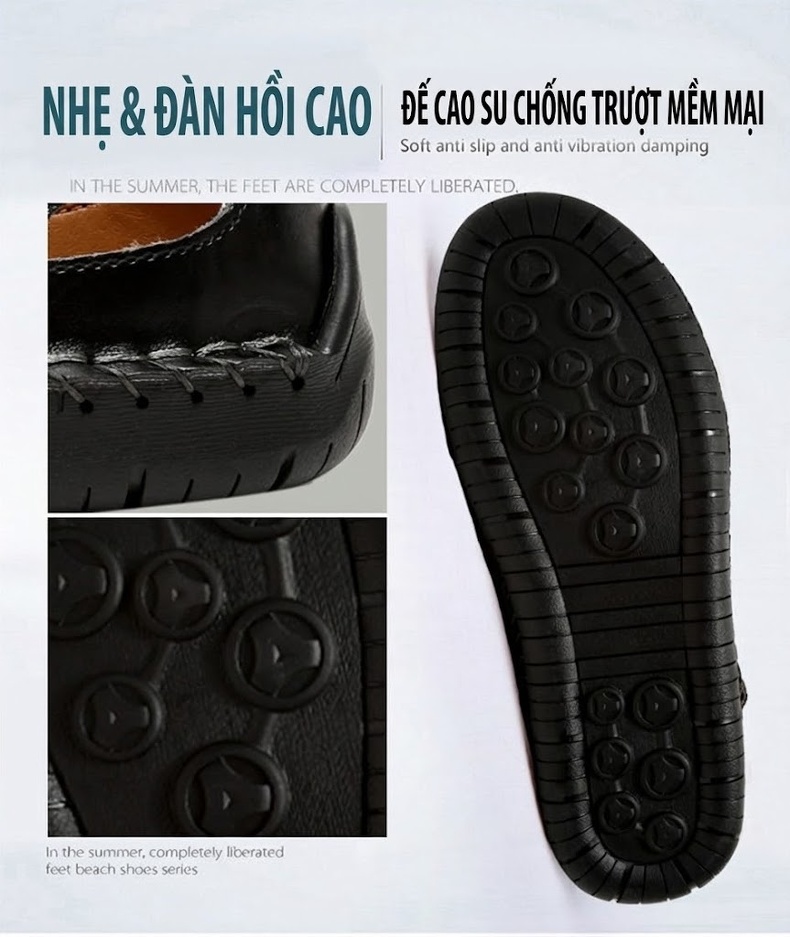 Sandal Nam Da Thật Thủ Công Chiều Cao Đế Khoảng 3cm Màu Nâu, Đen, Xanh Navy... chi tiết 13