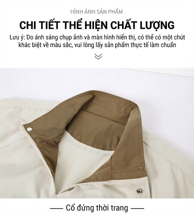 Áo Khoác Bomber Nam Cổ Trụ Phong Cách Công Sở Màu Be, Đen, Xanh chi tiết 17