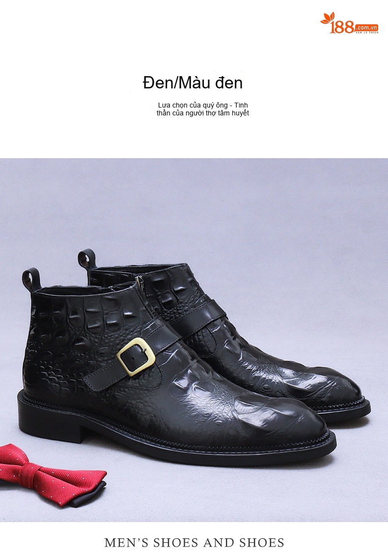 Giày Boot Nam Da Bò Cao Cổ Khóa Kéo Chiều Cao Đế Khoảng 3cm Màu Đen, Nâu chi tiết 4