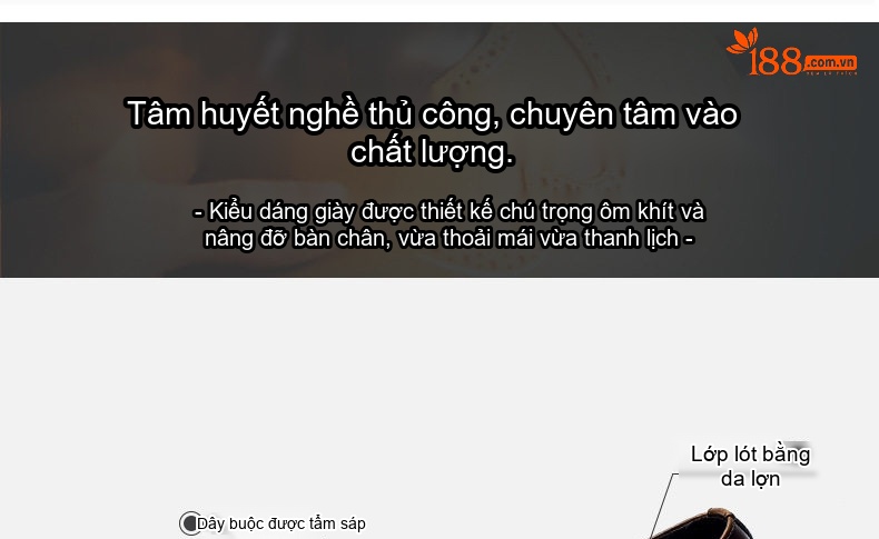 Giày Tây Buộc Dây Nam Da Bò Đầu Tiên Chiều Cao Đế Khoảng 3cm Màu Đen, Nâu chi tiết 3