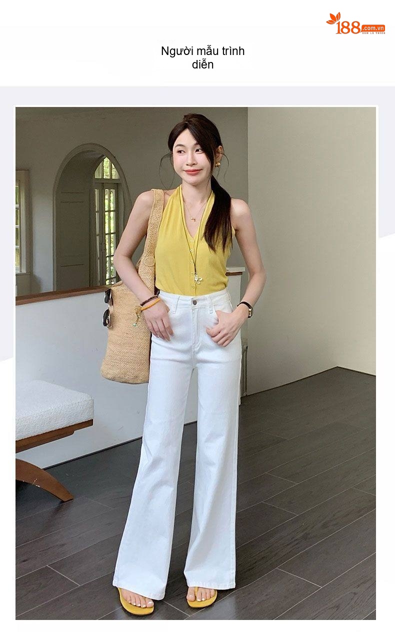 Quần Jeans Nữ Ống Loe Đáy Cao Dáng Rộng Phong Cách Thời Trang Màu Đen, Trắng chi tiết 10