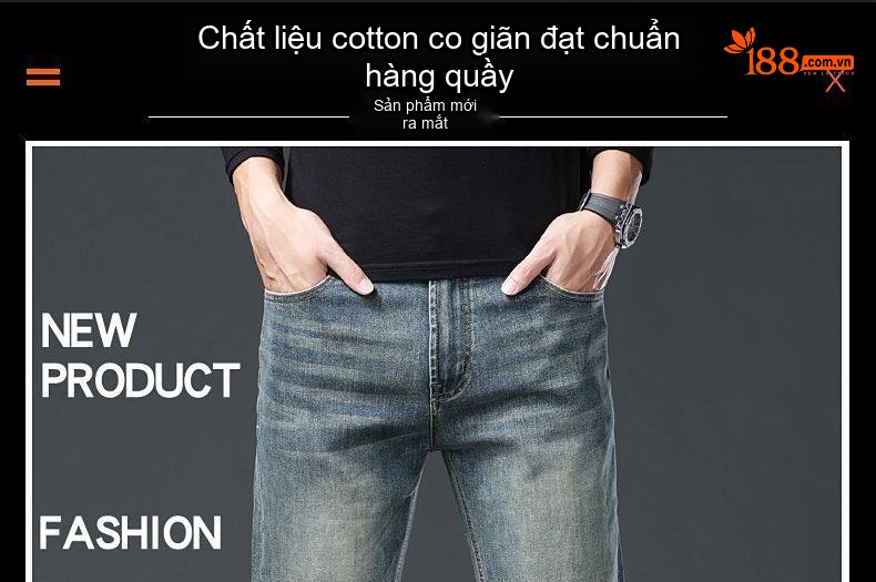 Quần Jean Nam Cotton In Họa Tiết Rách Gối Dáng Ôm Vừa Màu Xanh chi tiết 1