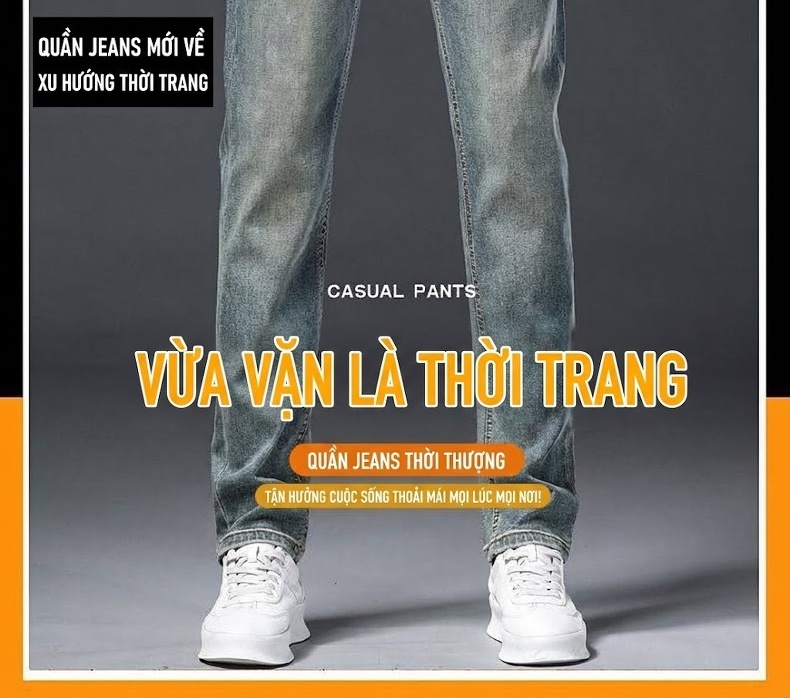 Quần Jean Nam Cotton In Họa Tiết Rách Gối Dáng Ôm Vừa Màu Xanh chi tiết 2