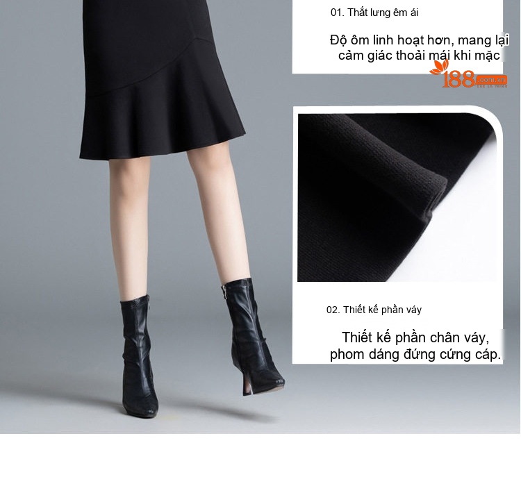 Chân Váy Ngắn Ôm Hông Đuôi Cá Vải Tuýt Lưng Cao Phong Cách Hàn Quốc Màu Đen, Nâu chi tiết 5