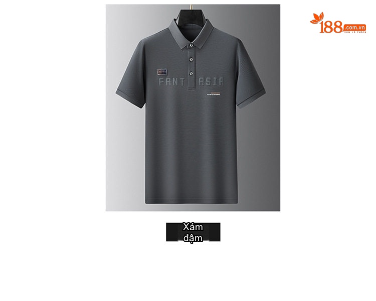 Áo Polo Nam Tay Ngắn Form Rộng In Chữ Phong Cách Casual Màu Đen, Xám, Xanh Rêu... chi tiết 9