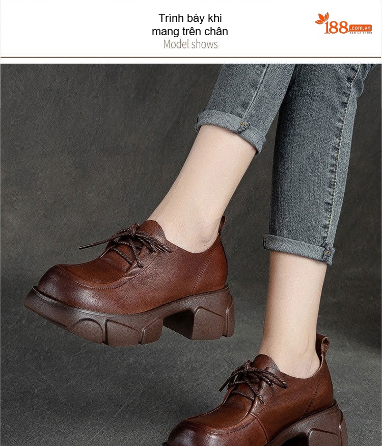 Giày Oxford Nữ Da Bò Đế Bánh Mì Chiều Cao Đế Khoảng 6cm Màu Đen, Nâu chi tiết 7