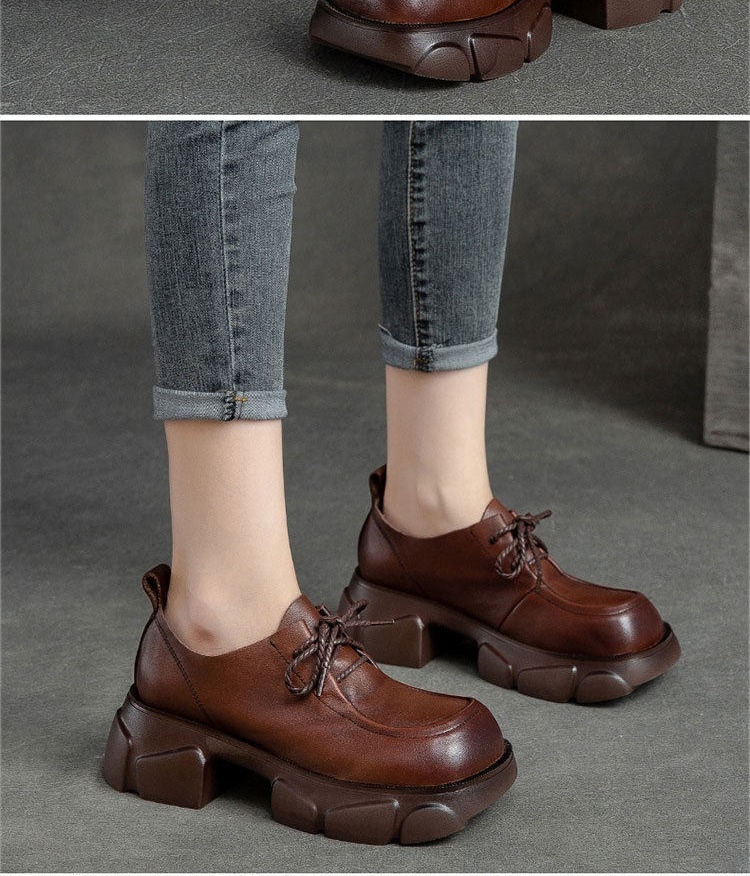 Giày Oxford Nữ Da Bò Đế Bánh Mì Chiều Cao Đế Khoảng 6cm Màu Đen, Nâu chi tiết 8
