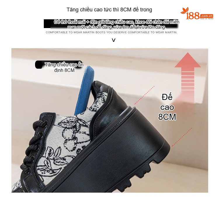Giày Sneaker Nữ Đế Dày Thêu Họa Tiết Chiều Cao Đế Khoảng 5cm Màu Đen, Trắng chi tiết 12