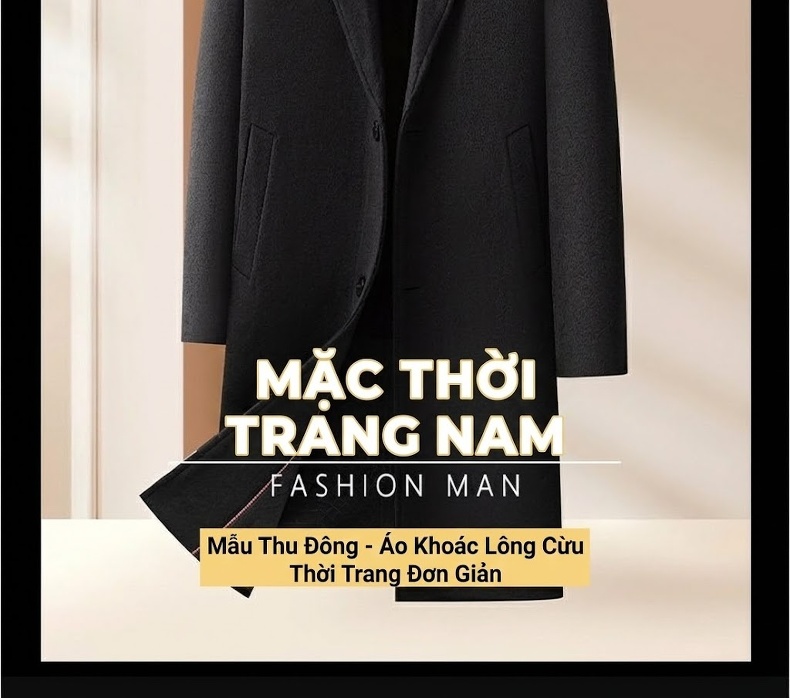 Áo Khoác Dạ Nam Dáng Dài Vừa Vặn Cổ chữ Vest Lông Cừu Dày Dặn Màu Đen, Nâu, Xám Xanh chi tiết 2
