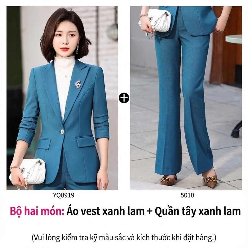 Bộ Vest Công Sở Nữ Quần Dài Áo Blazer Tay Lỡ Màu Đen, Hồng Tím, Xanh