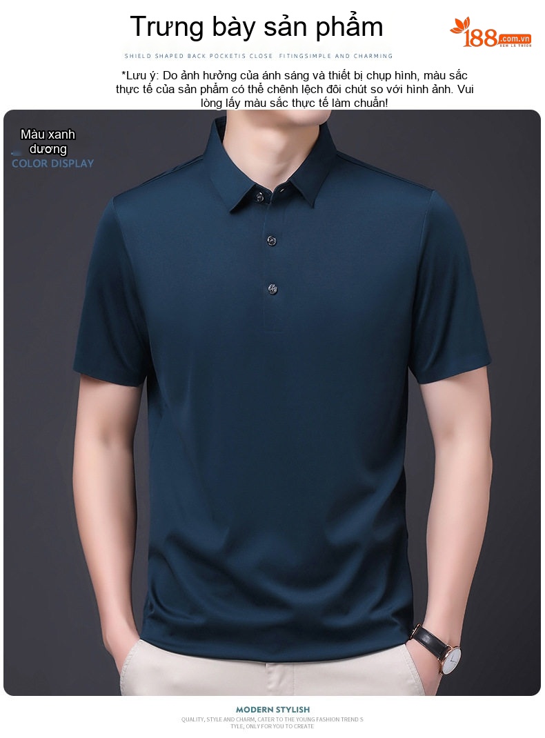Áo Polo Nam Tay Ngắn Sợi Tằm Thượng Hạng Cổ Bẻ Phong Cách Business Casual Màu Đen, Đỏ, Xám, Xanh... chi tiết 30