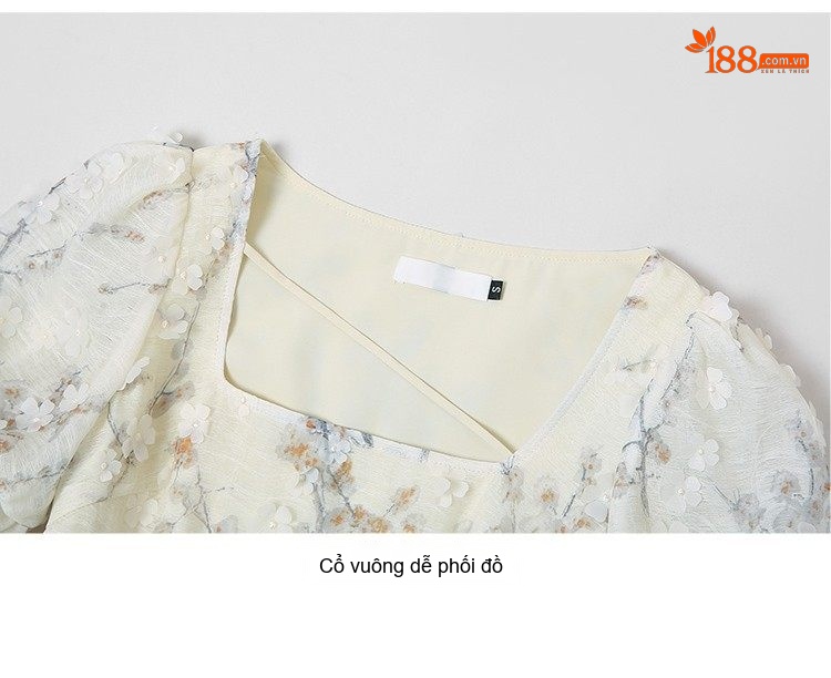 Váy Ôm Body Tay Bồng Cổ chữ Vuông Xẻ Tà Thanh Lịch chi tiết 15