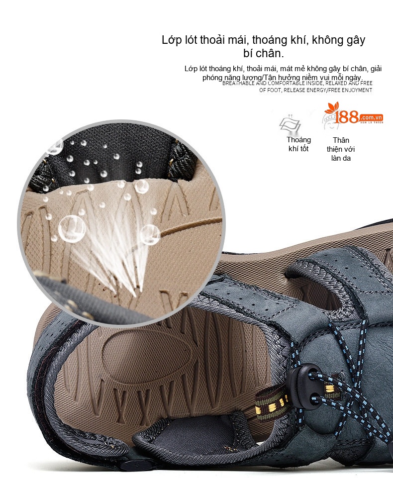 Dép Sandal Nam Bít Mũi Thoáng Khí Chống Trượt Đi Bộ Đường Dài Thủ Công Chiều Cao Đế Khoảng 3cm Màu Đen, Nâu, Xám chi tiết 10