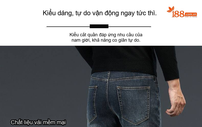 Quần Jean Nam Ống Đứng Co Giãn Thoải Mái Dáng Suông Màu Xanh Denim chi tiết 42