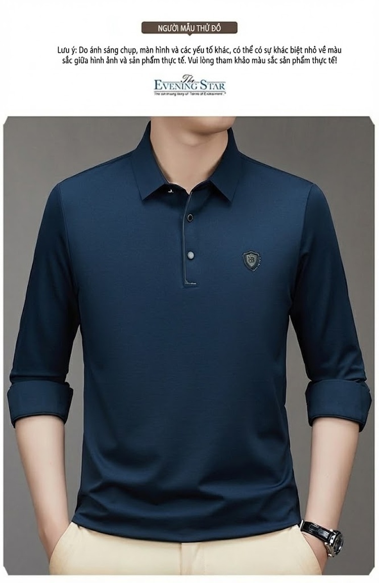 Áo Polo Nam Dài Tay Lông Cừu Mềm Mại Kiểu Dáng Business Màu Xanh Navy, Xám, Đỏ Gạch, Nâu... chi tiết 6