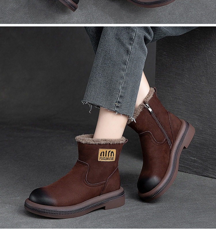Boot Nữ Ngắn Cổ Lót Lông Giữ Ấm Mùa Đông Chiều Cao Đế Khoảng 3cm Màu Nâu chi tiết 18