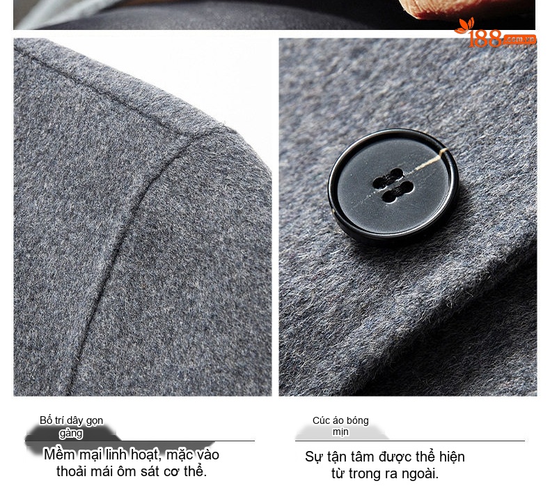 Áo Khoác Dạ Nam Hai Mặt Áo Vest Ngắn Màu Trơn chi tiết 9