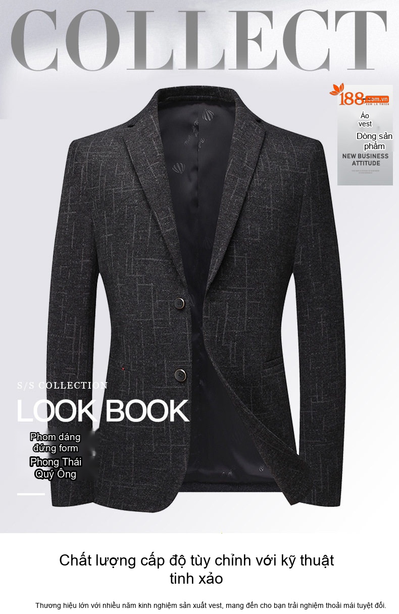 Áo Vest/Blazer Nam Kẻ Caro Co Giãn Chống Nhăn Dáng Ôm Màu Xám Đen chi tiết 1