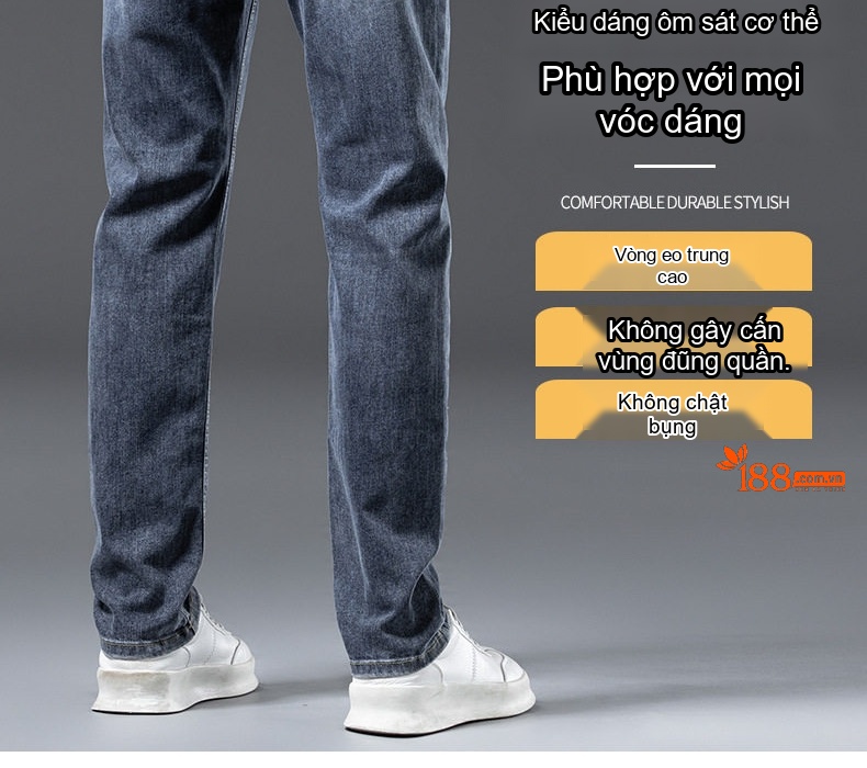 Quần Jean Nam Ống Đứng Co Giãn Thoải Mái Màu Xanh Đậm, Xanh Nhạt chi tiết 6