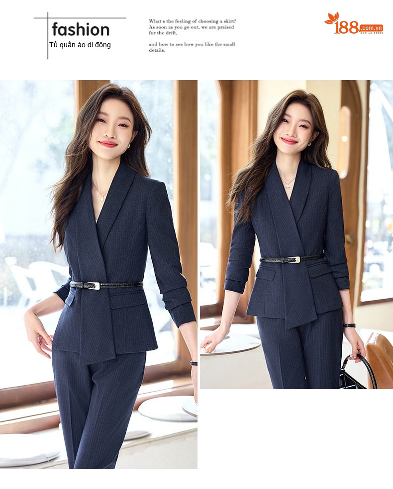 Bộ Vest Công Sở Nữ Áo Blazer Quần Dài/Chân Váy Chữ A Màu Xám, Đen chi tiết 27