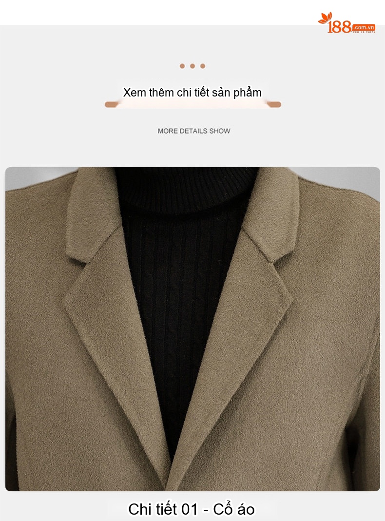 Áo Khoác Dạ Nam Dáng Dài Vừa Cổ chữ Vest Thiết Kế Thủ Công Màu Đen, Xám, Nâu chi tiết 24