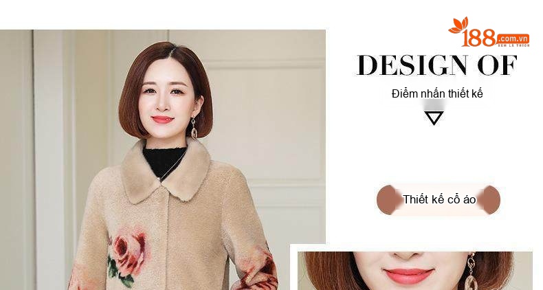 Áo Khoác Dạ Nữ Dáng Dài Lông Cừu In Hoa Cỡ Lớn Màu Be chi tiết 3