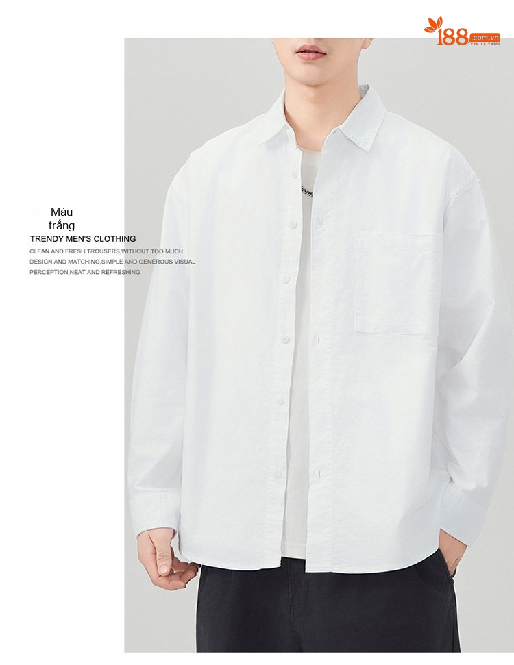 Áo Sơ Mi Nam Oxford Cotton Dáng Rộng Phong Cách Retro Màu Xám, Trắng, Nâu chi tiết 13