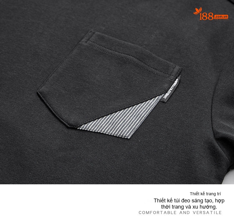 Áo Sweatshirt Nam Cotton Tay Dài Cổ Tròn Túi Hộp Thiết Kế Màu Đen chi tiết 11