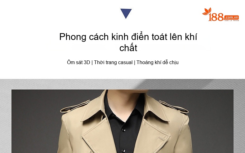 Áo Khoác Mangto Nam Dáng Dài Vừa Vặn Hai Hàng Khuy Màu Be, Xanh Navy, Đen chi tiết 1