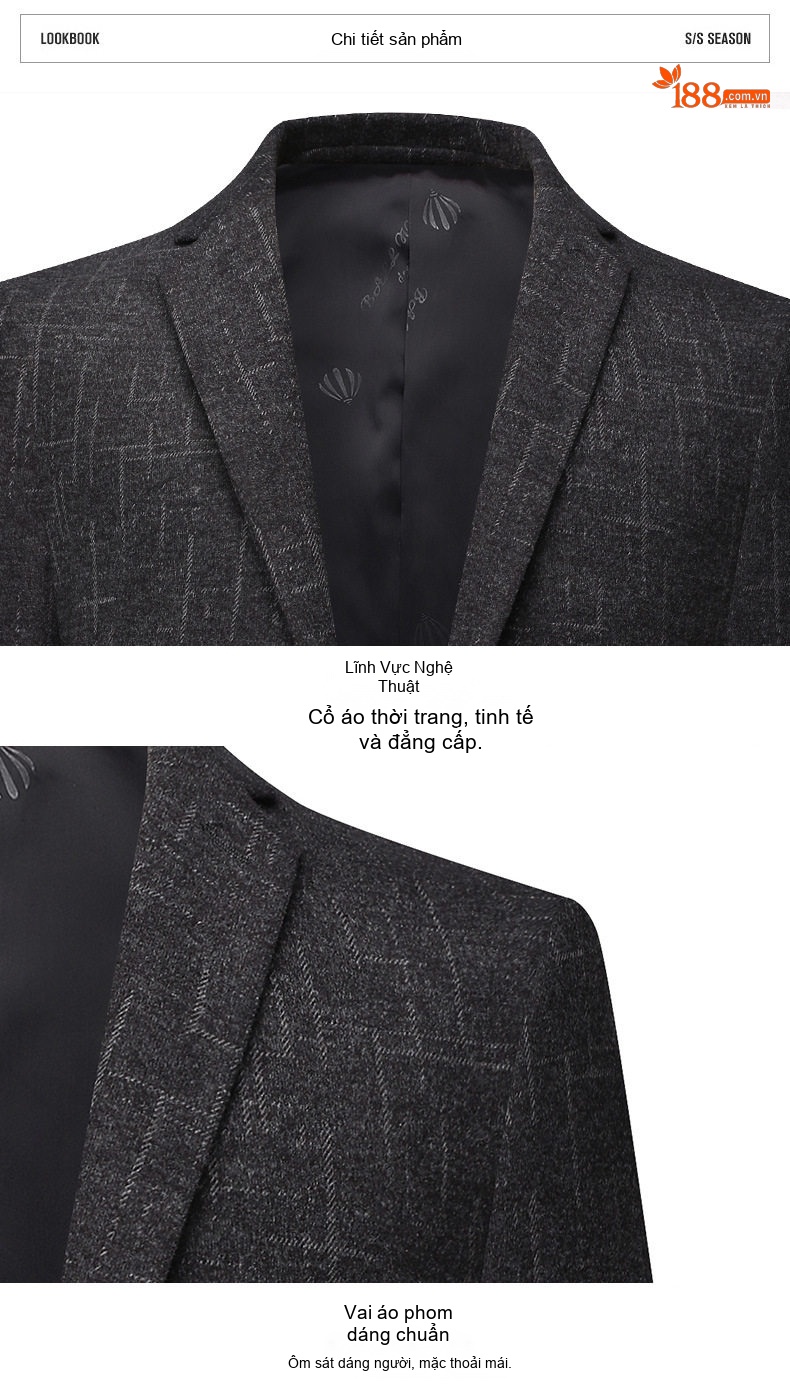 Áo Vest/Blazer Nam Kẻ Caro Co Giãn Chống Nhăn Dáng Ôm Màu Xám Đen chi tiết 11