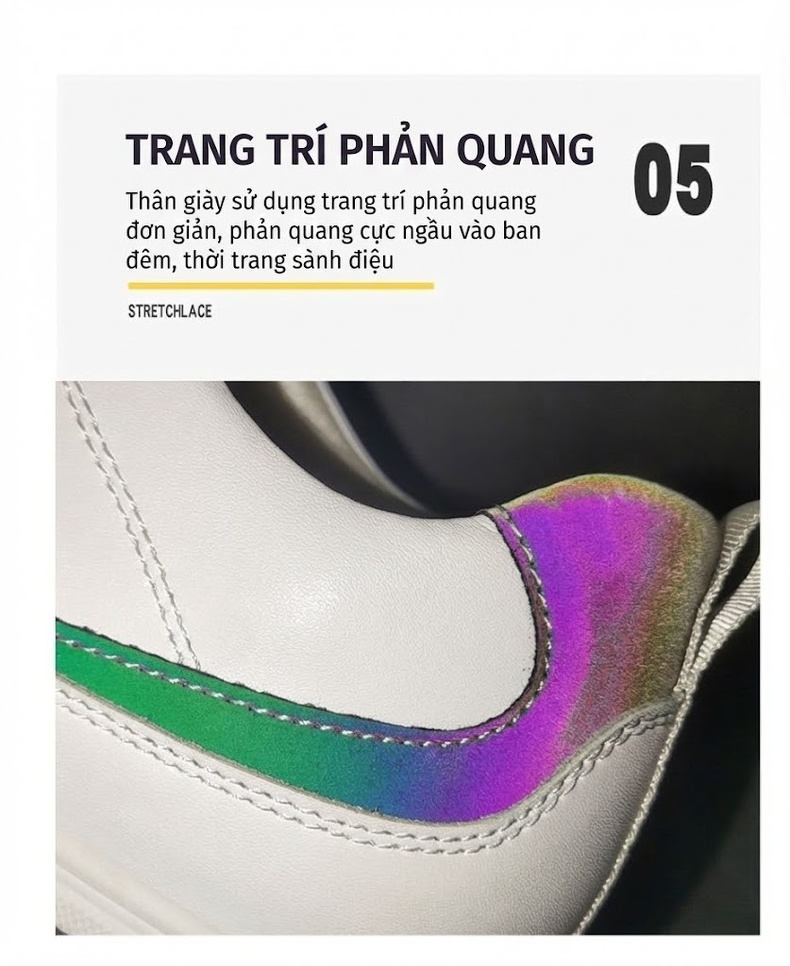 Giày Thể Thao Nam Đế Cao 6cm Phong Cách Casual Màu Đen, Trắng chi tiết 12