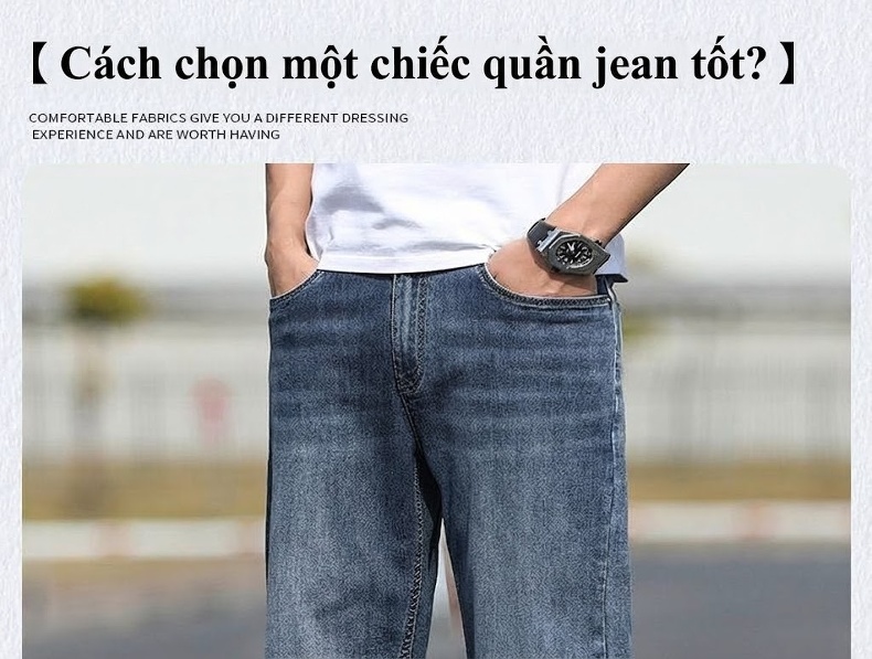 Quần Jean Nam Ống Đứng Dáng Rộng Co Giãn Thoải Mái Màu Xanh Đậm, Xanh Nhạt chi tiết 21
