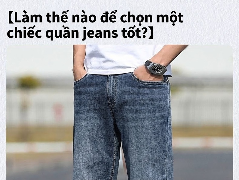 Quần Jean Dáng Suông Nam Co Giãn Thoải Mái Kiểu Dáng Trung Niên Màu Xanh Đậm, Xanh Nhạt chi tiết 28