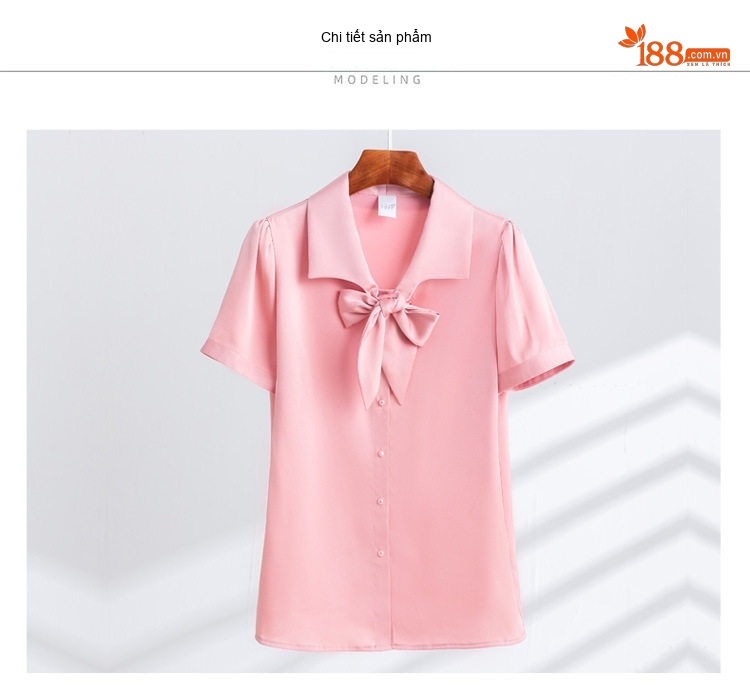 Áo Sơ Mi Tay Ngắn Nữ Cổ Nơ Chất Liệu Tuyết Chiffon Màu Hồng, Trắng chi tiết 18