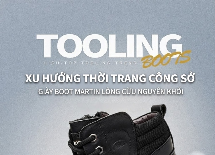 Boot Nam Da Thật Lông Cừu Giữ Ấm Chiều Cao Đế Khoảng 4cm Màu Đen chi tiết 1