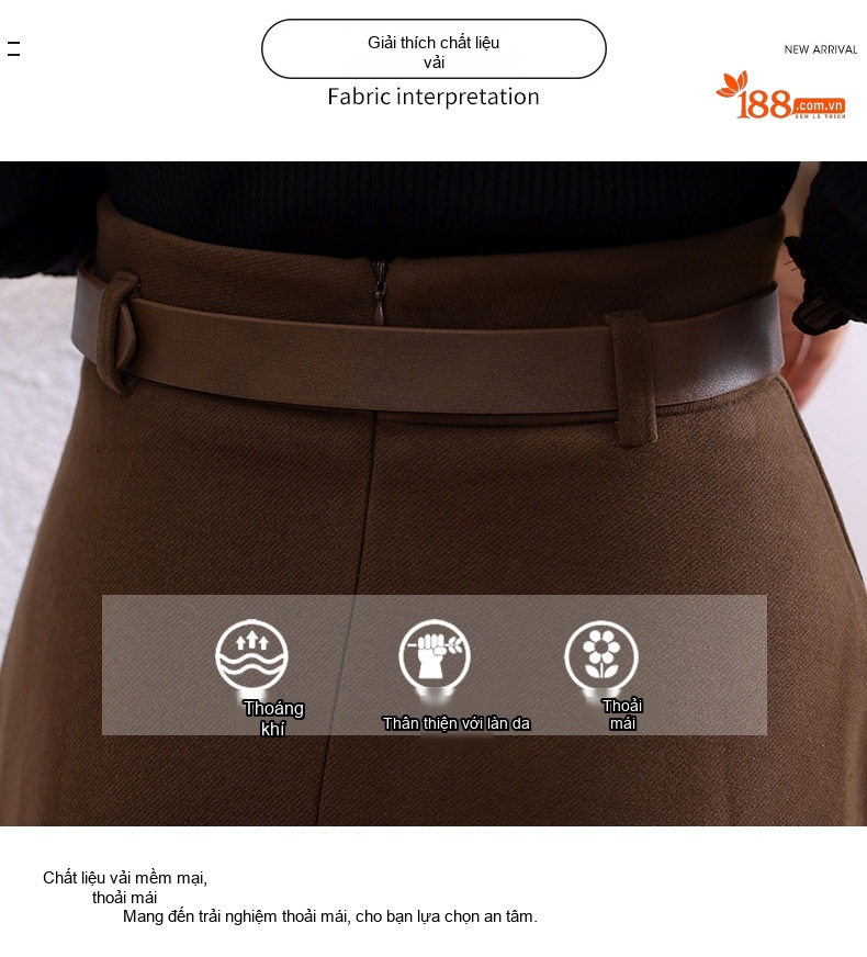 Set Áo Dệt Kim Cổ Lọ Tay Dài và Chân Váy Midi Thanh Lịch Màu Đen, Nâu chi tiết 5