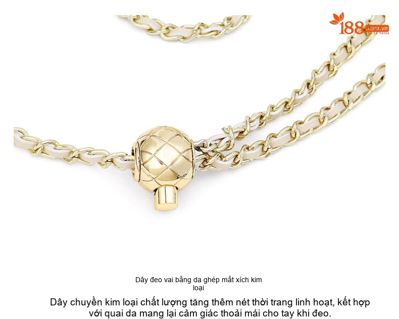 Túi Đeo Chéo Nữ Da Thật Thiết Kế Nhỏ Gọn Dây Xích Màu Trắng Kem chi tiết 16