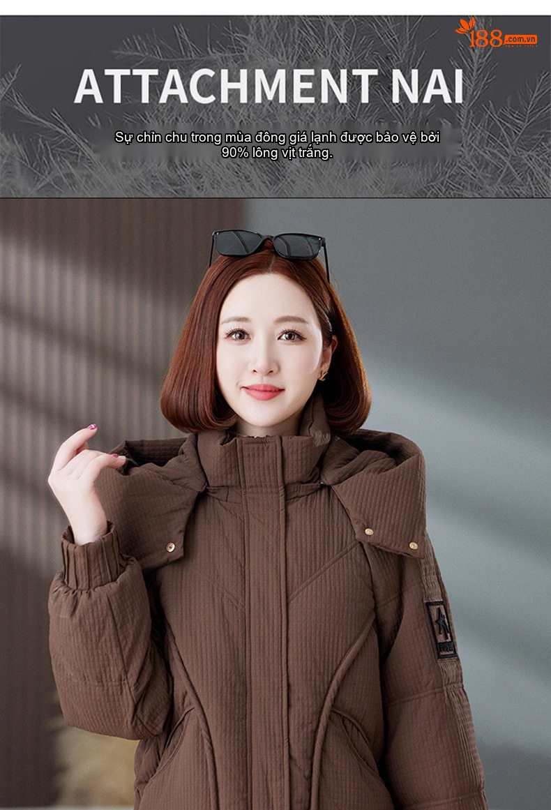 Áo Khoác Phao Nữ Ngắn Dáng Thiết Kế Có Mũ Trùm Đầu Dày Dặn Phong Cách Thời Trang Màu Đen, Nâu chi tiết 8