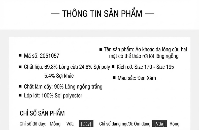 Áo Khoác Dạ Nam Dáng Dài Lót Lông Vũ Trắng Có Khăn Choàng Cổ Màu Xám, Đen chi tiết 8