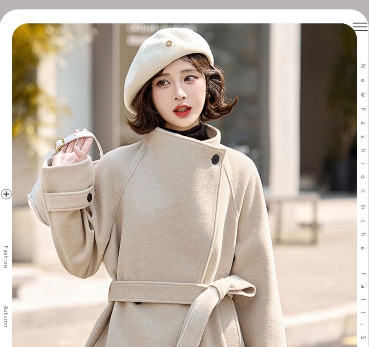 Áo Khoác Dạ Nữ Dáng Ngắn Wool Thiết Kế Thắt Eo Tôn Dáng Màu Be, Xám chi tiết 2