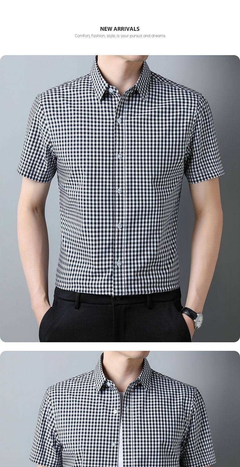 Áo Sơ Mi Nam Tay Ngắn Cotton Họa Tiết Caro Thời Trang Màu Xanh, Đỏ, Đen chi tiết 4