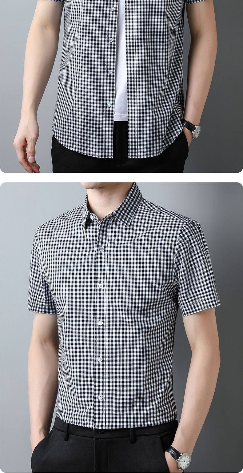 Áo Sơ Mi Nam Tay Ngắn Cotton Họa Tiết Caro Thời Trang Màu Xanh, Đỏ, Đen chi tiết 5